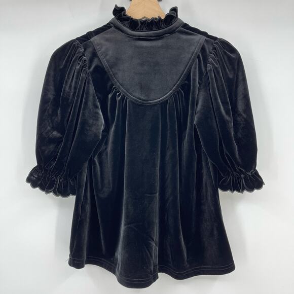 Pomander Place | Black Velvet Selena Blouse Victorian Puff Sleeve Top XXS - Picture 4 of 11